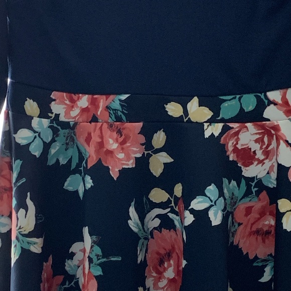 Navy Blue Dress with Flower Print - Picture 2 of 4